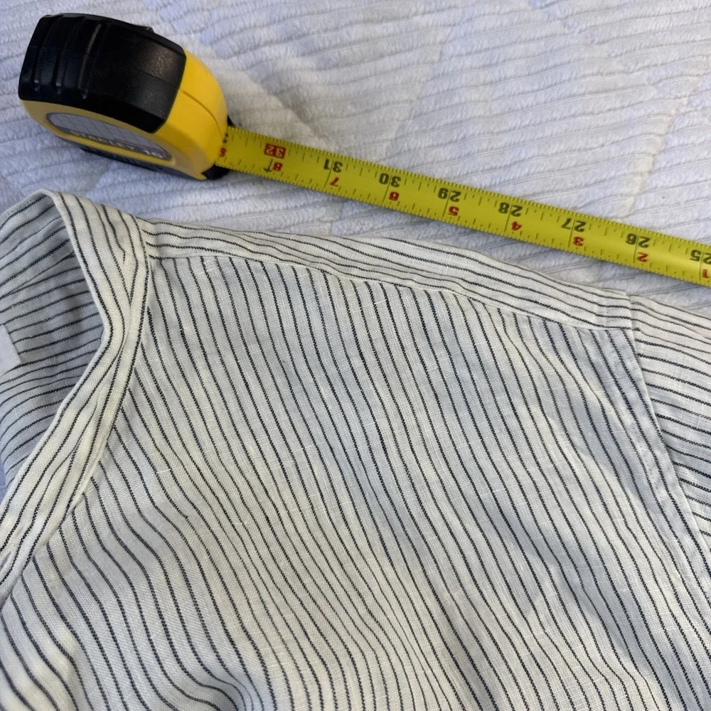 NWT Uniqlo premium linen standup collar shirt White Blue Stripes Medium Preppy - Picture 9 of 11